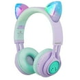 thumbnail image 1 of Riwbox Auriculares inalámbricos para niños, CT-7S Cat Ear Bluetooth, limitación de volumen de 85 dB, luz LED sobre la oreja con micrófono para computadora portátil/PC/TV (púrpura y verde), 1 of 5