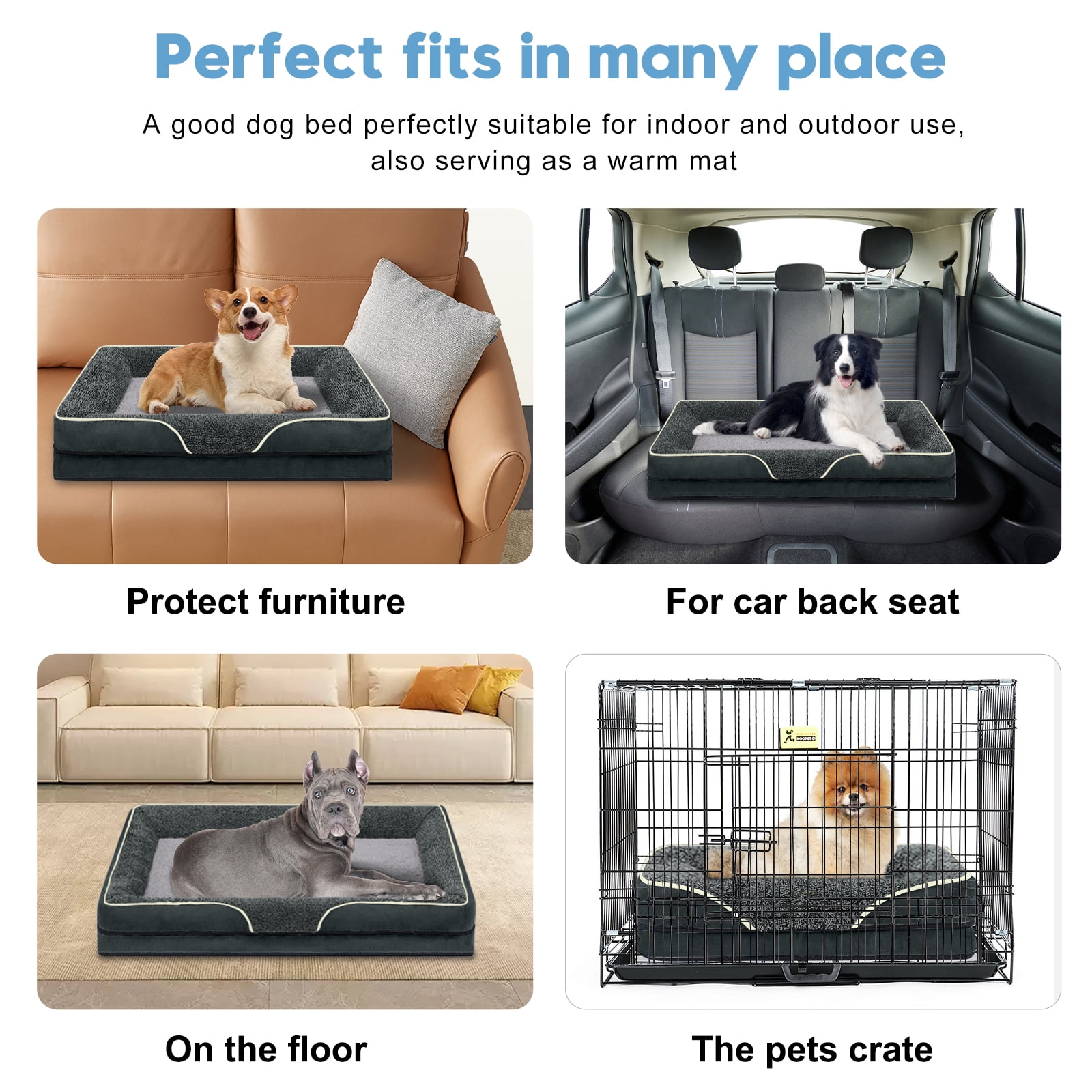 PayUSD Dog Beds for Large Medium Small Dogs Orthopedic Pet Bed Sofa Supportive Egg Crate Foam Animal Couch with Removable Washable Cover Non Skid Bottom S to XL