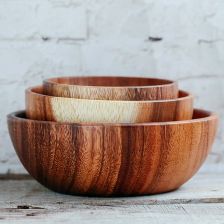 

MOHYN Solid Wood Bowl Large Small Round Wooden Bowls Salad Soup Dining Serving Bowls Plate Wooden Kitchen Utensils Tableware