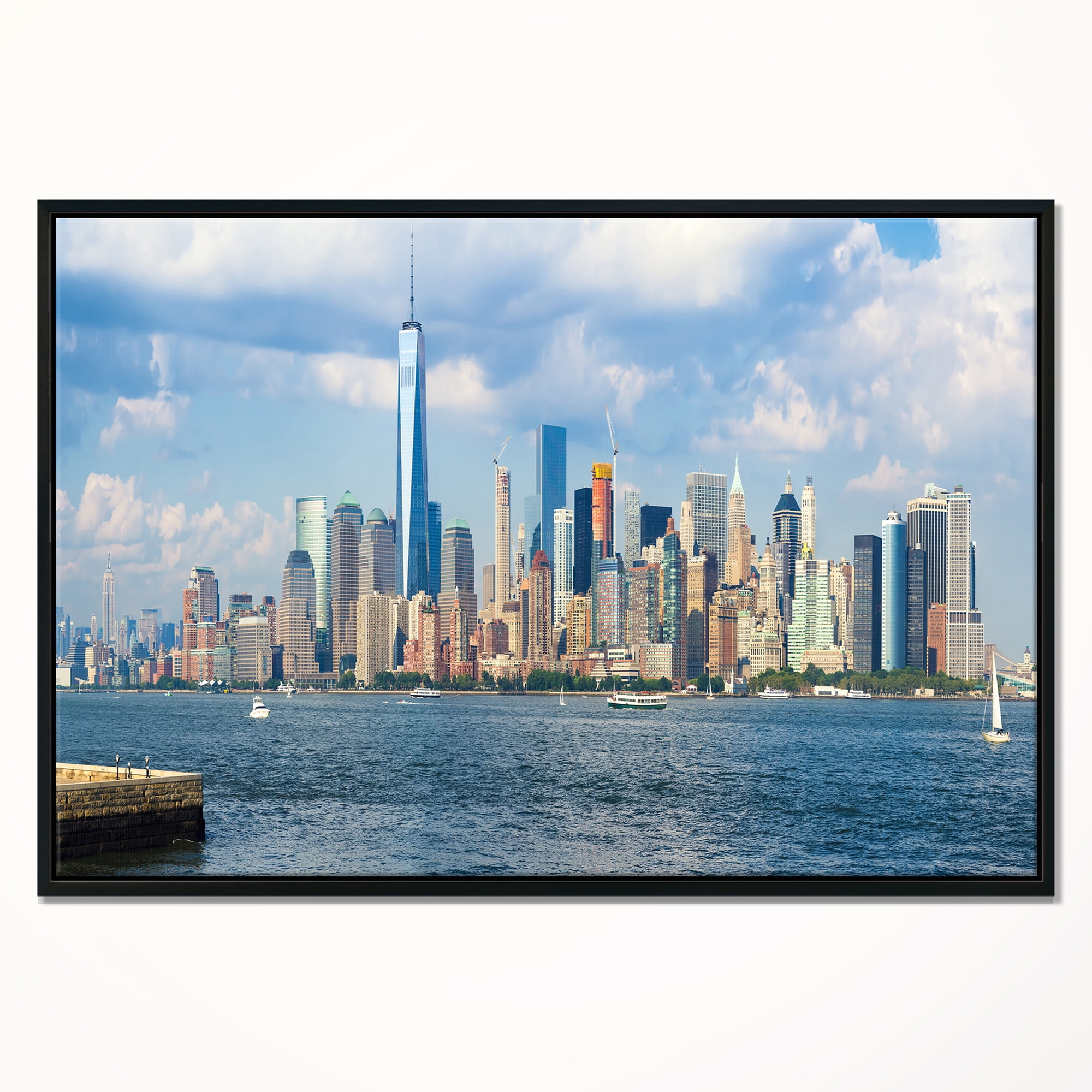 Designart ' Lower Manhattan Skyline Panorama ' Cityscape Framed Canvas Art Print