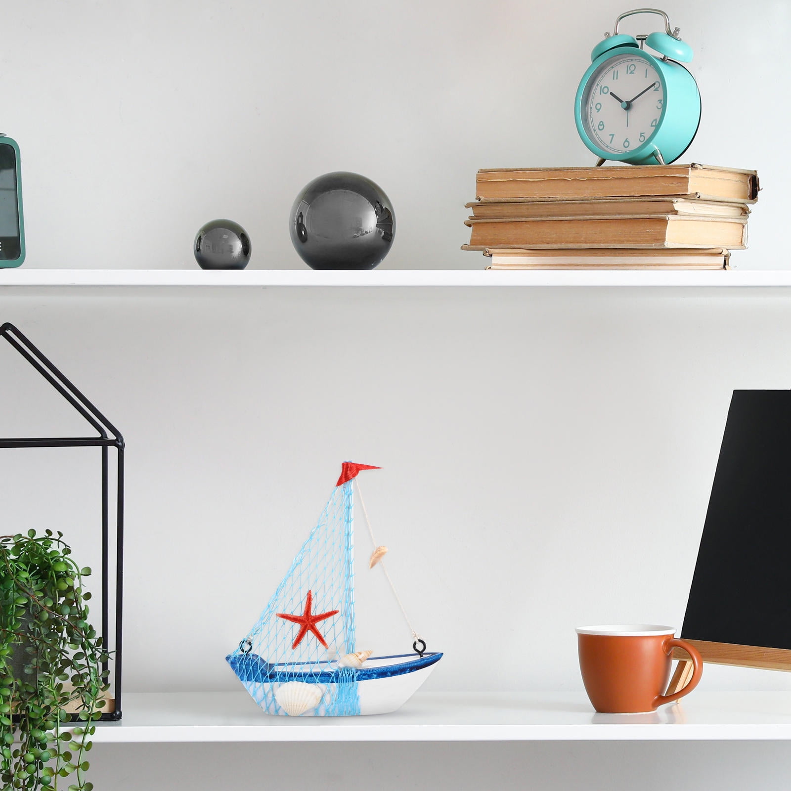 Mobutofu 6Pcs Nautical Wooden Small Boat Craft Mediterranean Style Sailboat Models for Holiday Decor