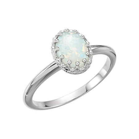 Diamond2Deal 14K White  Gold  Opal  Crown Engagement  Ring  