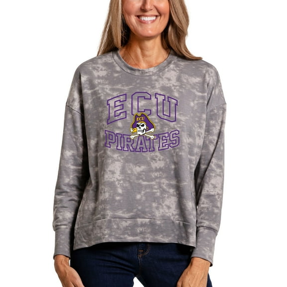 Women's  Gray ECU Pirates Brandy Tie-Dye Long Sleeve Tri-Blend Pullover Top
