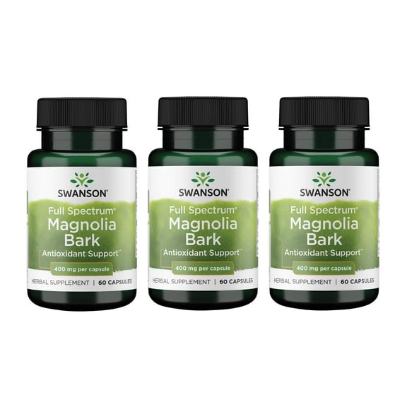 Swanson Magnolia Bark - Herbal Supplement Traditionally Used to Promote Nervous System & Digestive Health Support - May Promote Respiratory Health & Stress Support - (60 Capsules, 400mg Each) 3 Pack