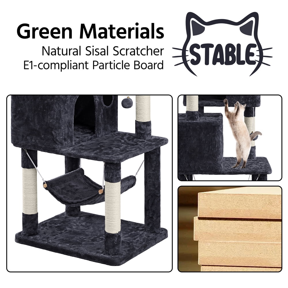 Alden Design 64.5"H Multi-level Cat Tree Tower with Condos and Perches, Black