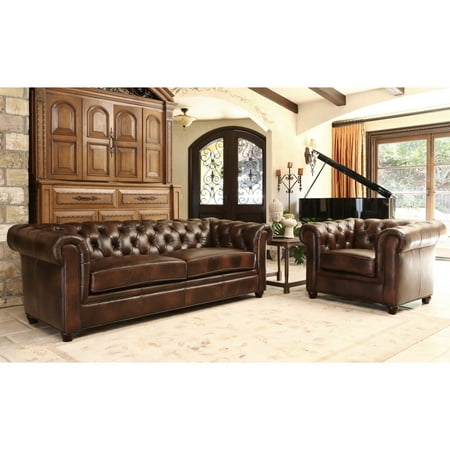 Abbyson Tuscan Premium Italian Leather Sofa And Armchair Set