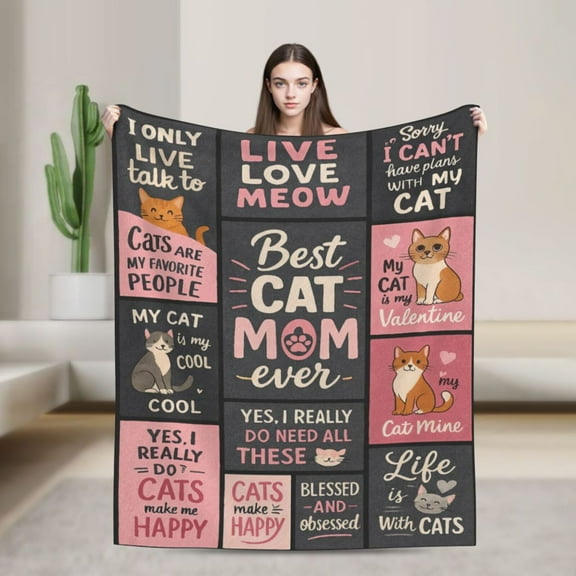 Cat Mom Gifts Blanket, Mothers Day Birthday Gifts for Cat Lovers for Women, Cats Lovers Gifts for Women, Funny Cats Themed Gifts, Cat Lady Mom Mother Present 50x40