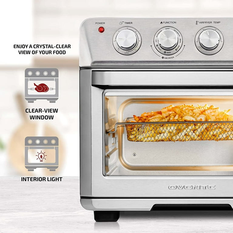 OVENTE Air Fryer Toaster Oven Combo,1700W Power & Free Accessories, New-  Silver OFM2025BR 