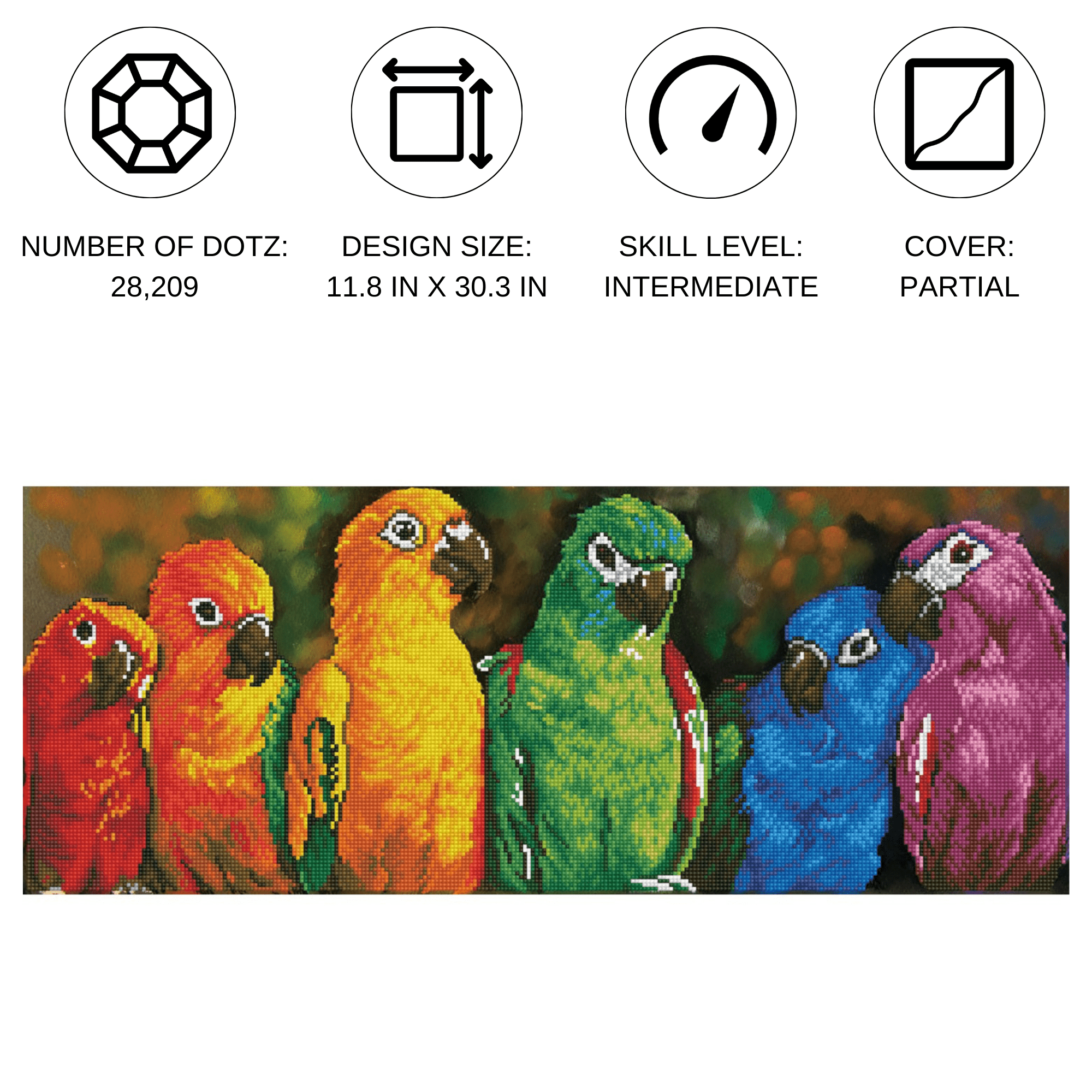 Diamond Dotz Rainbow Parrots Diamond Painting Kits for Adults - Diamond Art Kits a Relaxing Creative Craft Kit with Dotz Gems 11.8x30.3