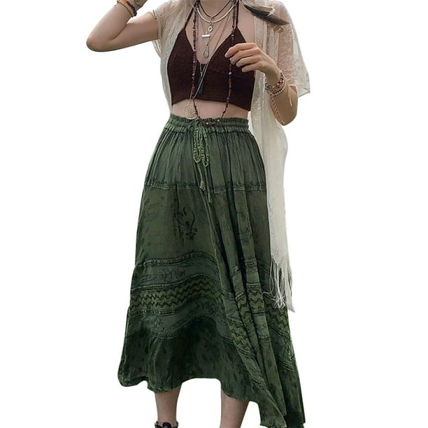 Women's Vintage Floral Print Skirt Low Waist 90s Aesthetic Mesh Double  Layer Midi Skirt Grunge Fairycore Streetwear