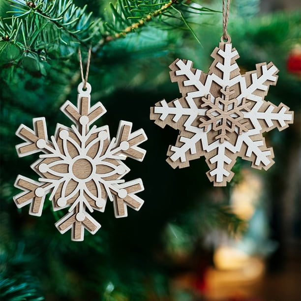 Xihbxyly Colgante de Copo de Nieve Navideño, Decoración de Madera Artesanal, Material Ecológico, Resistente y Duradero, Ideal para Árboles de Navidad, Chimeneas y Decoración Del Hogar. Tamaño: 10 X 1
