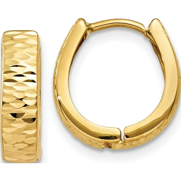 10K Yellow Gold Textured And Polished Hinged Hoop Earrings (Width 3) (Length 12) - Jbsp