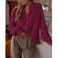 thumbnail image 3 of Blusa para Mujer PRETTYGARDEN de Encaje Manga Larga con Botones Vino Tinto Talla S, 3 of 9