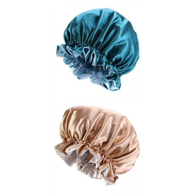 lionlar 2pc Satin Bonnet Sleep Bonnet Cap Double Layer Sleeping Hair Bonnet blue khaki
