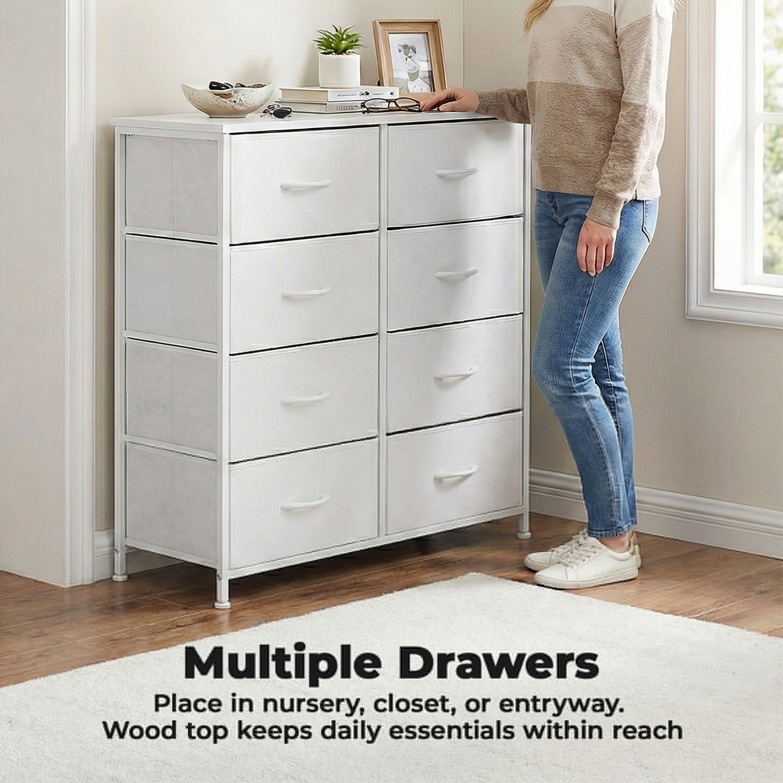 Alvantor Tall Dresser Fabric Storage Tower ,Wooden Top for Kid Room, Closet, Entryway, Nursery