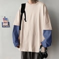 thumbnail image 2 of Bibifish Mens T Shirt Long Sleeve Crew Neck Two Piece Solid T-Shirts Comfortable Oversize Street Basic Daily Tee Tops, 2 of 5
