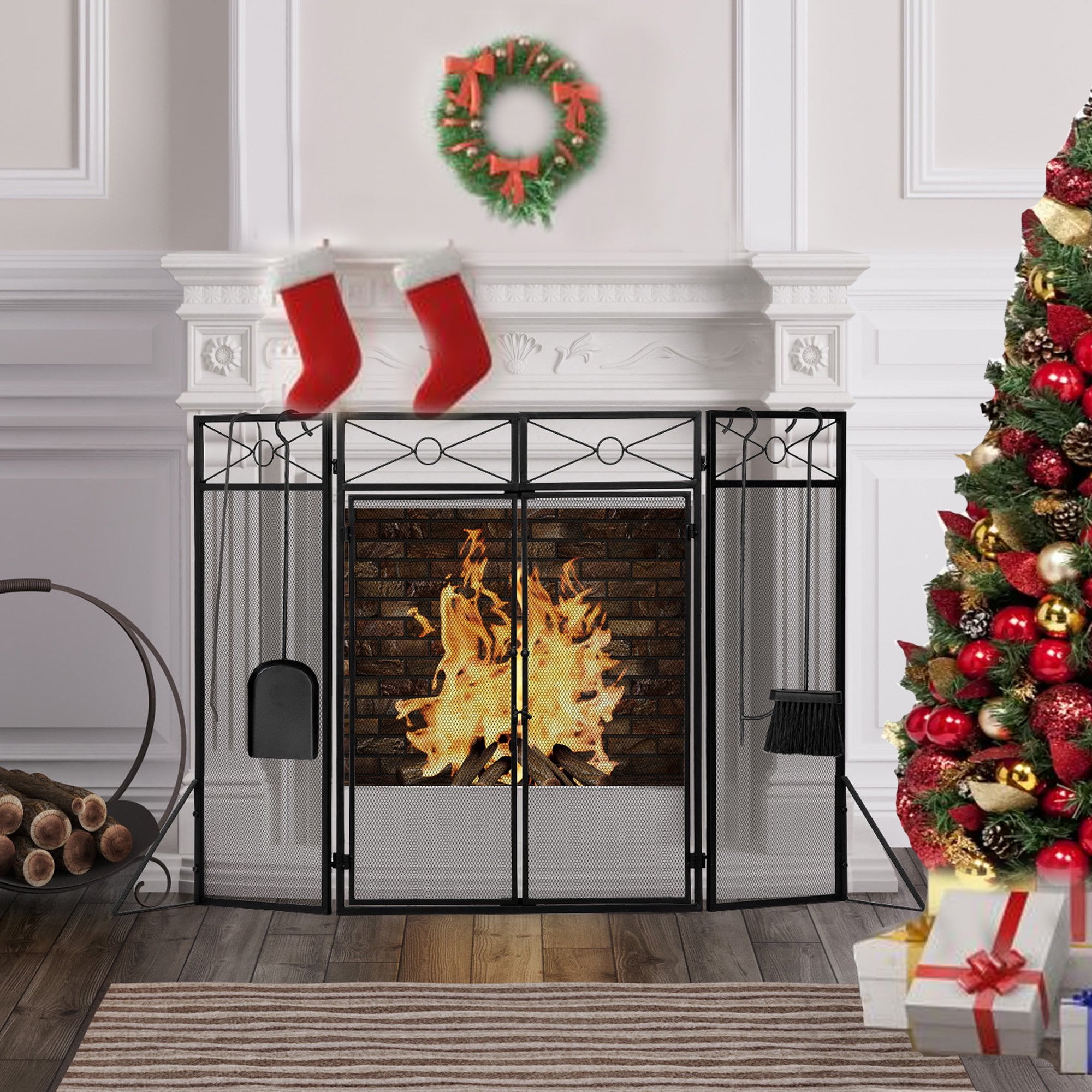 Stove Jaxpety Fireplace Fence Jaxpety 4-Panel Fireplace Fence With