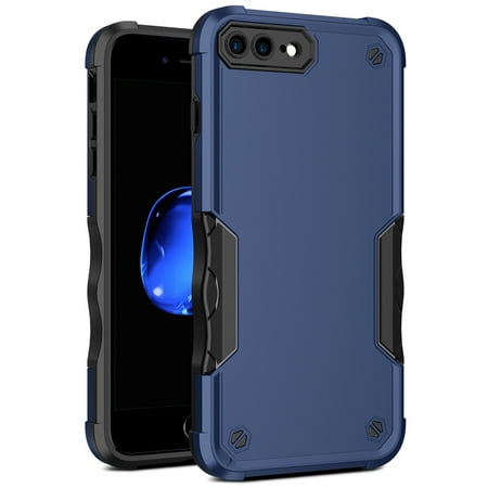 Dteck iPhone 8 Plus Case, Phone Case iPhone 7 Plus, Heavy Duty 2 in 1 Hybrid Rugged Shockproof Case Hard PC Soft TPU Bumper Cover for Apple iPhone 8 Plus/7 Plus, Support Wireless Charging, Blue