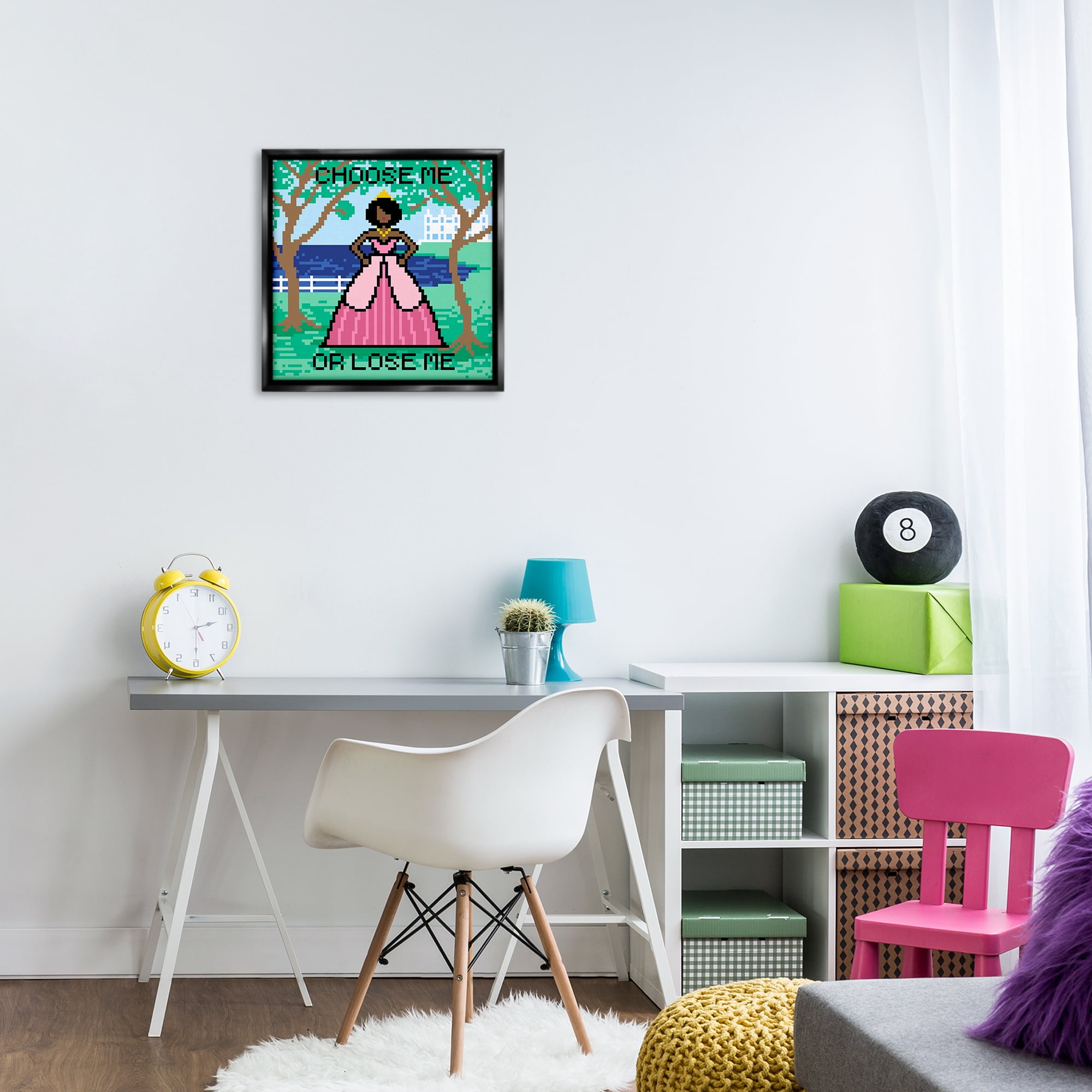 Stupell Industries Choose Me Pixel Princess People Painting Black Floater Framed Canvas Art Print Wall Art, 18 x 18
