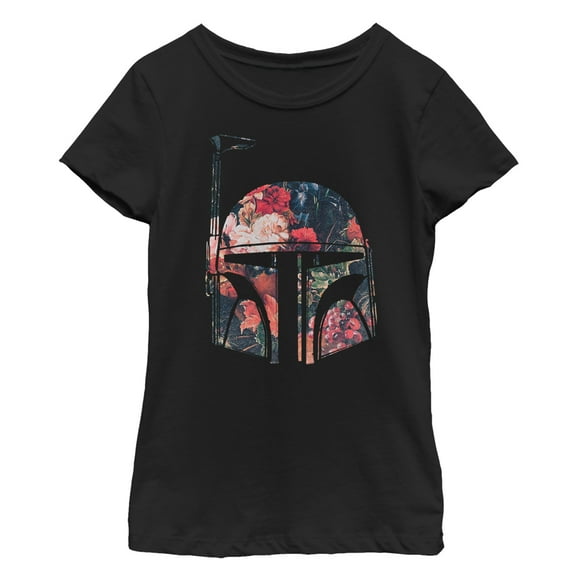 Girl's Star Wars Boba Fett Floral Print Helmet Graphic Tee Black X Small