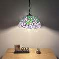 thumbnail image 2 of 12-Light Purple Stained Glass Pendant Lights with Green Leaves Glass for Dining Room, Hotel, Restaurant, Cafe, 2 of 5