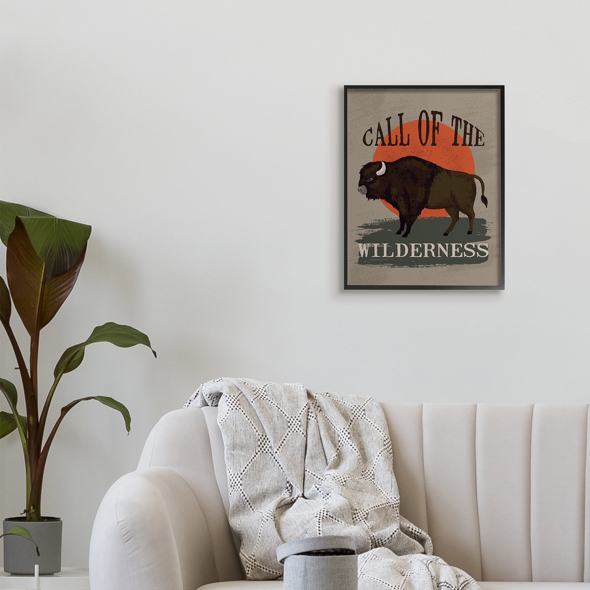 Call of The Wilderness Phrase Southwestern Buffalo Sunset 16 in x 20 in Framed Painting Art Prints, by Stupell Home Décor