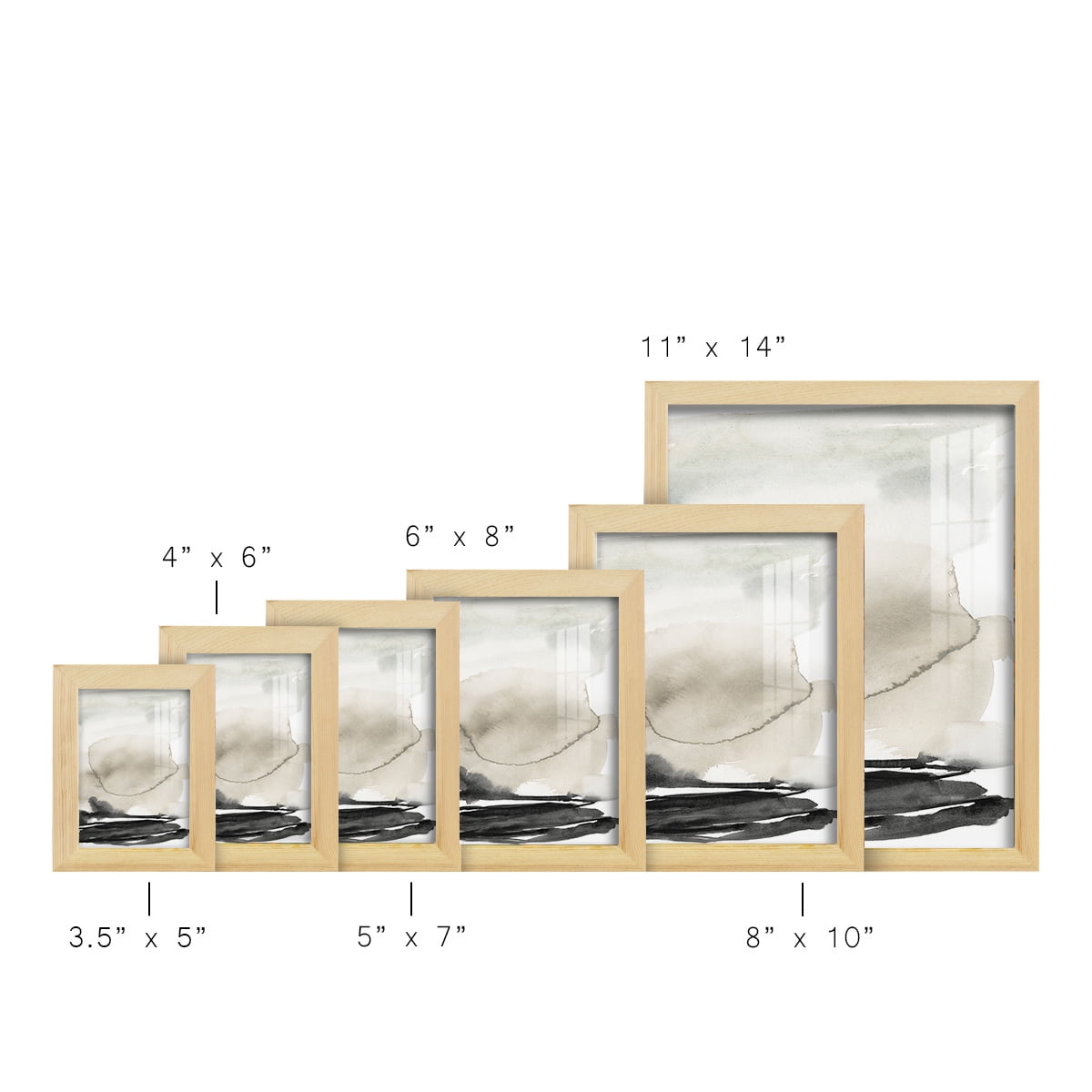 Ebony Horizon Triptych II - Framed Print w/glass - Natural Wood
