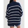 thumbnail image 5 of Women Oversized Cardigan Sweater 100% Cotton 2025 Fall Fashion V Neck Knit Button Front Casual Trendy Tops Navy Blue M, 5 of 7