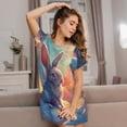 thumbnail image 3 of Pofeuu Sunshine Winged Rabbit Print Women's Loose Fit Short Sleeve Nightgown, Comfortable Sleep Dress for Women, Casual Lounge Sleepwear, Soft Cotton Sleep Dress, 3 of 6