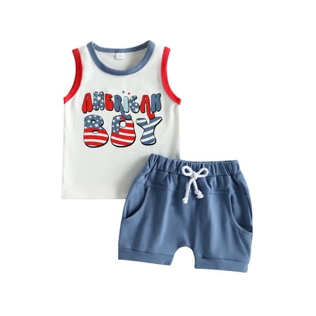 

4th of July Toddler Baby Boy Clothes American Boy Vest Tank Top and Shorts Set Summer Independence Day Outfits