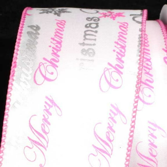 The Ribbon People Pink and White Merry Christmas Wired Craft Ribbon 2.5" x 40 Yards