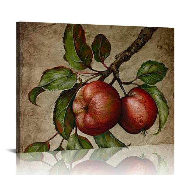 Fenyluxe  Apples  Framed Canvas Prints, Fruit Wall Art for The Kitchen,Dining Room Vintage Abstract Printed Paintings, Fruit Artwork Set, Wall Decor 20x16in