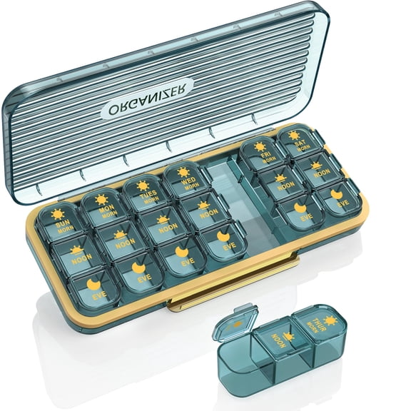 Pill Organizer 3 Times A Day, 7 Day Pill Box 3 Times A Day - AWeekly Vitamin Box Organizer with 7 Separate Containers, Portable Daily Medicine Planner Case for Vitamin Fish Oil Supplement, Blue