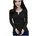 thumbnail image 1 of T-shirts Unis pour Femmes à Manches Longues, Hauts de Sortie pour Femmes, Automne, Amples, à Boutons, Col Rond, Blouses de Base, Chic Décontracté, Noir, M, 1 of 7