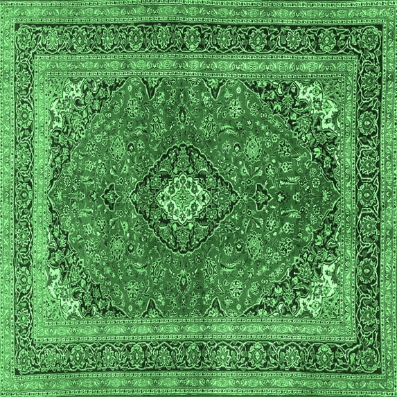 Ahgly Company Indoor Square Medallion Emerald Green Traditional Area Rugs, 3' Square