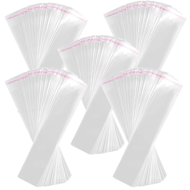 Celofan Bolsas en Paquetes CeloFlex05 5Paq 500Pzas 4x14cm Adherible OPP Transparente.