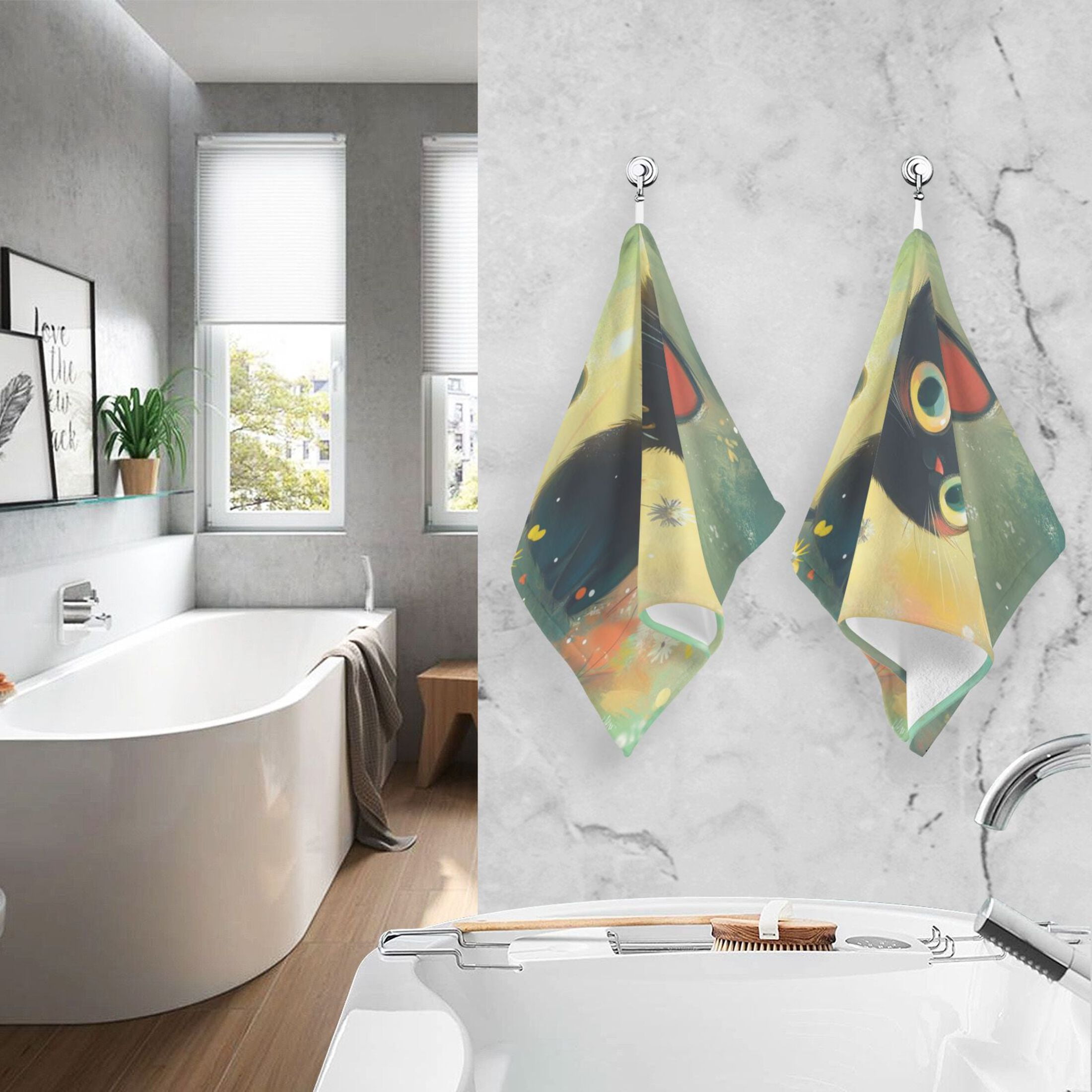 Cotton Towel Two-Piece 16x28 Inch One Sizex2 Face Towel Set Towel Set Cotton Hand Bath Towel Bathroom Beach Adorable Black Cat