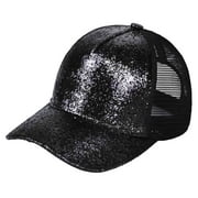 C.C Radiant Shimmer Adjustable Trucker Mesh Baseball Cap Hat, Glitter Black