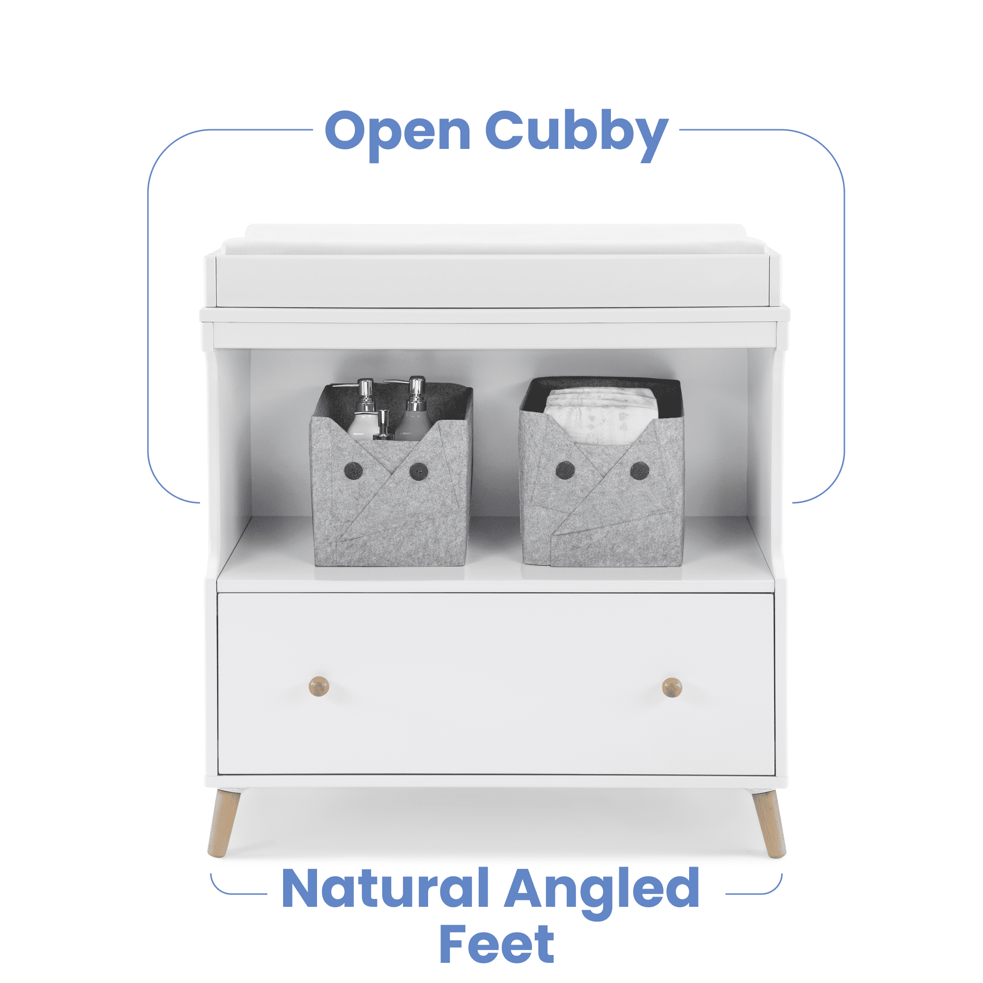 Delta Children Essex Convertible Changing Table with Drawer, Greenguard Gold Certified, Bianca White/Natural