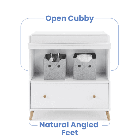 Delta Children Essex Convertible Changing Table with Drawer, Greenguard Gold Certified, Bianca White/Natural