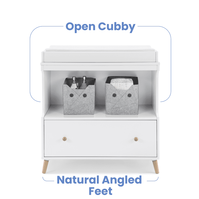 Delta Children Essex Convertible Changing Table with Drawer, Bianca White/Natural