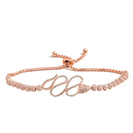 Pori Jewelers CZ 18kt Rose Gold-Plated Sterling Silver Swirl Friendship Bolo Adjustable Bracelet