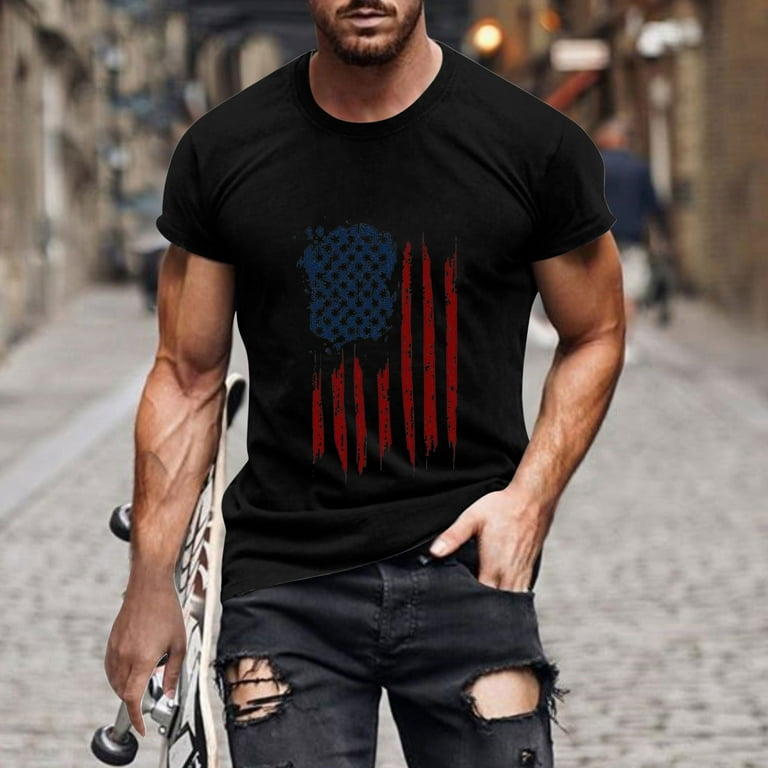 4th of July Tops for Men Independence Day 3D Print Graphic Tops Loose Crew  Neck Short Sleeved T Shirt Patriotic Tops 