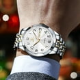 thumbnail image 5 of OLEVS Watch for Men Business Dress Diamond Analog Quartz Date Luxury Classic Stainless Steel Waterproof Luminous Two Tone Wrist Watch, 5 of 14