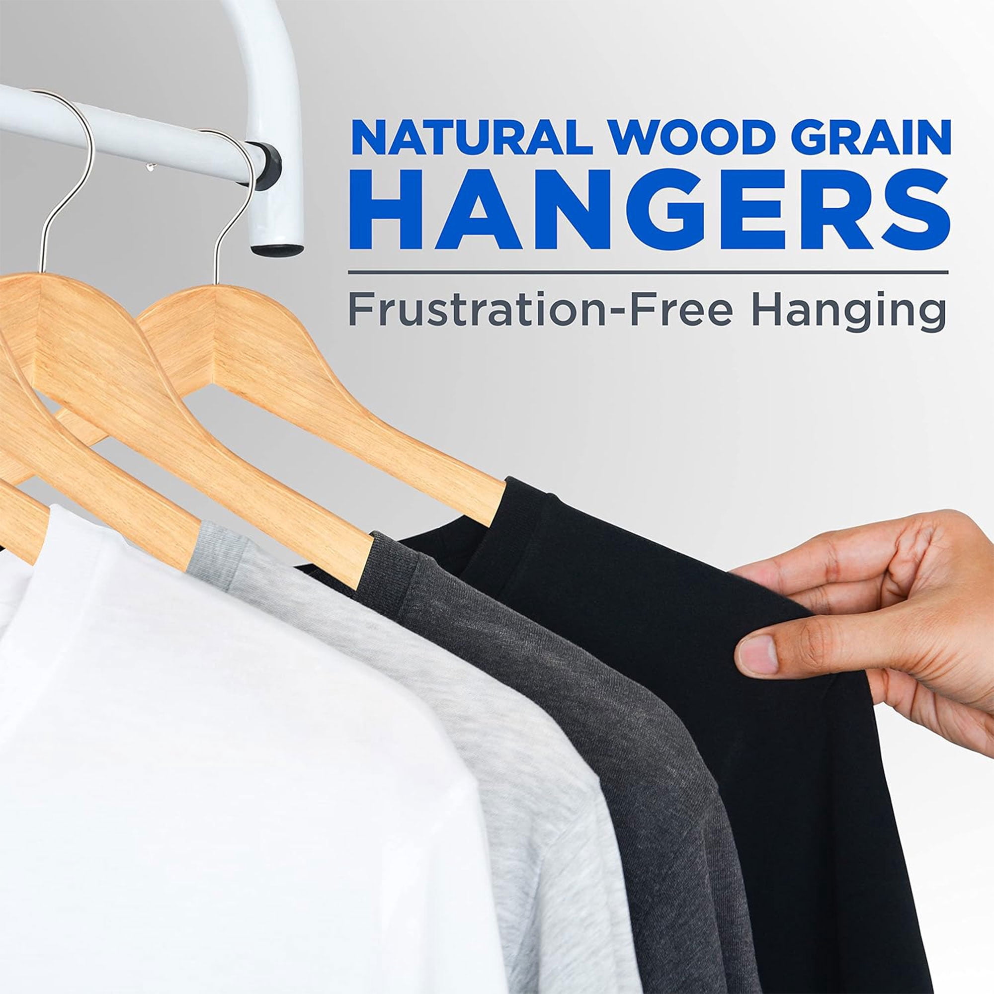 SereneLife Heavy Duty Solid Wooden Hanger Set of 60 with Swivel Hook Design