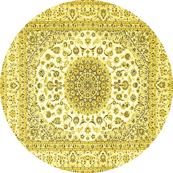 Ahgly Company Machine Washable Indoor Round Medallion Yellow Traditional Area Rugs, 3' Round