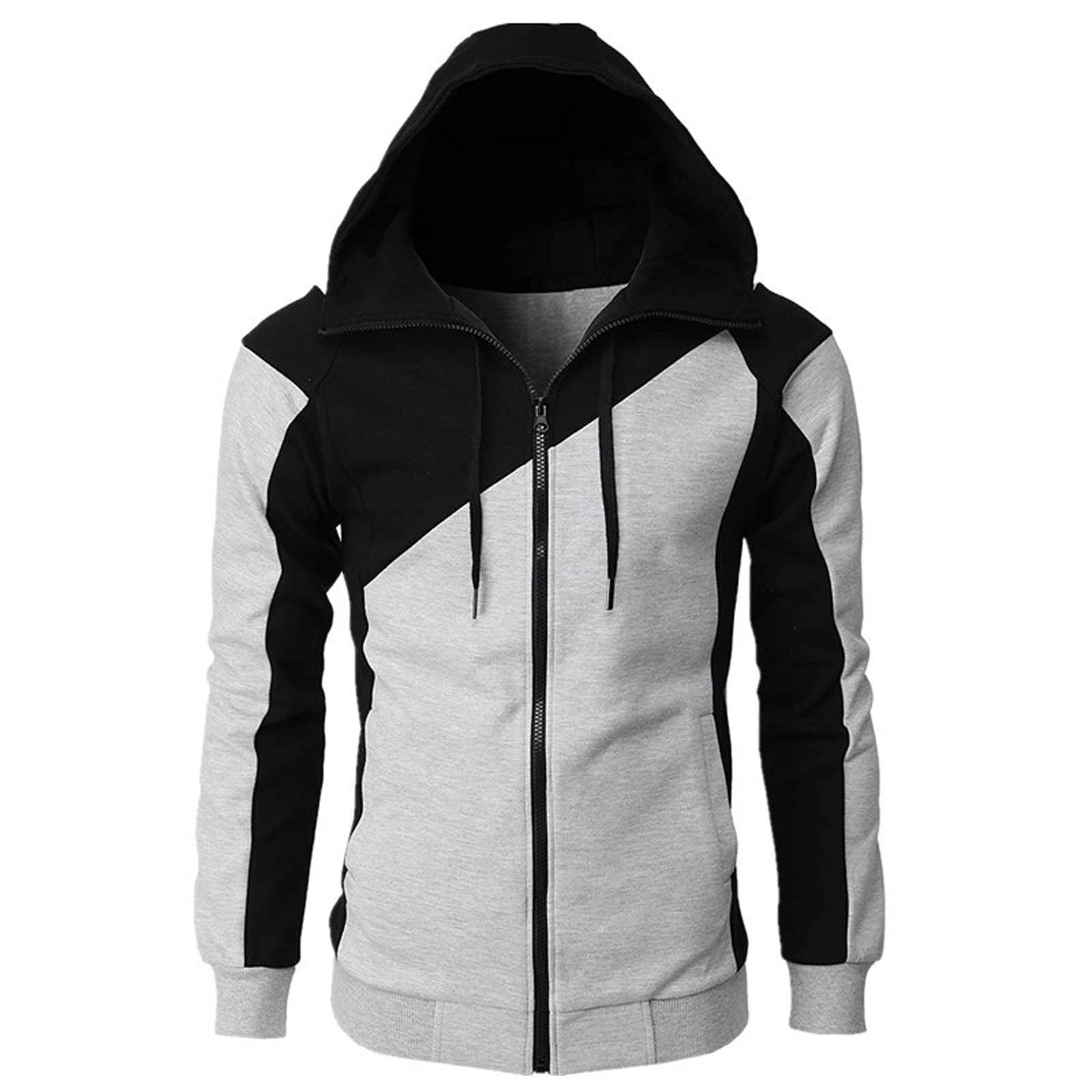 Mens Color Block Sweatshirt Track Jacket with Hood Patchwork