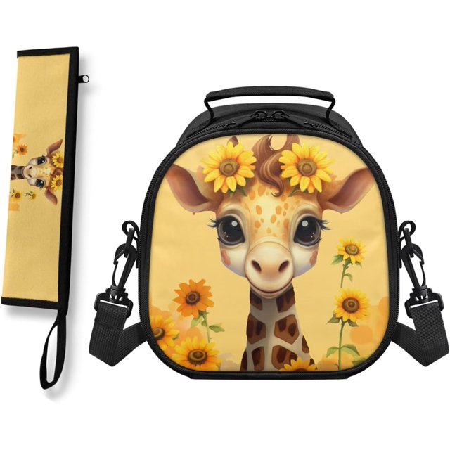 Giraffe Kids Lunch Bag Sets with Utensil Bag Pouch for Boys Thermal Free Adjustment of Shoulder Strap Length 50-120Cm Thermal Lunch Box Set Removable and Switchable Portable Mode
