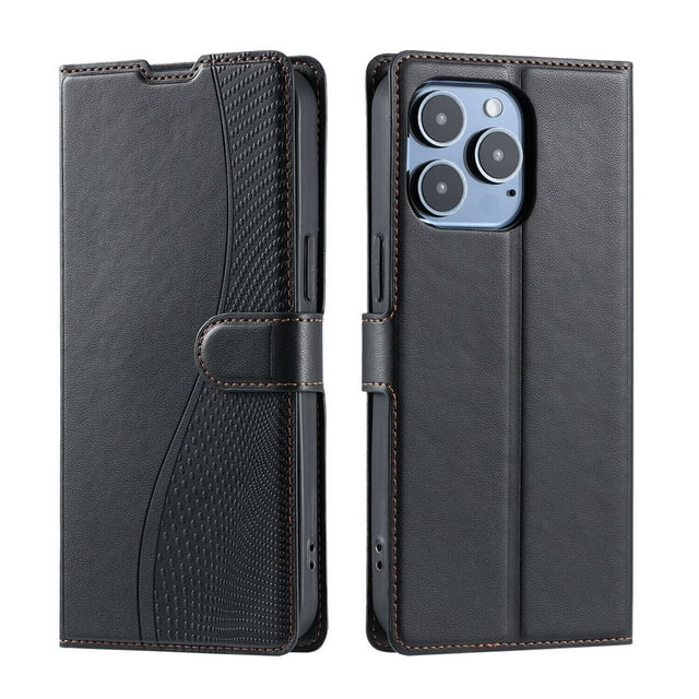 iPhone 16 PRO Étui, Portefeuille en Cuir Pu à Rabat Porte-Cartes Support Magnétique