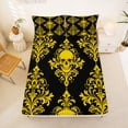 thumbnail image 5 of Homewish Black Gold Skull Bed Sheets,Hipple Damask Full Size Sheets,Happy Halloween Bed Set,4pcs,1 Flat Sheet, 1 Fitted Sheet and 2 Pillowcases, 5 of 6